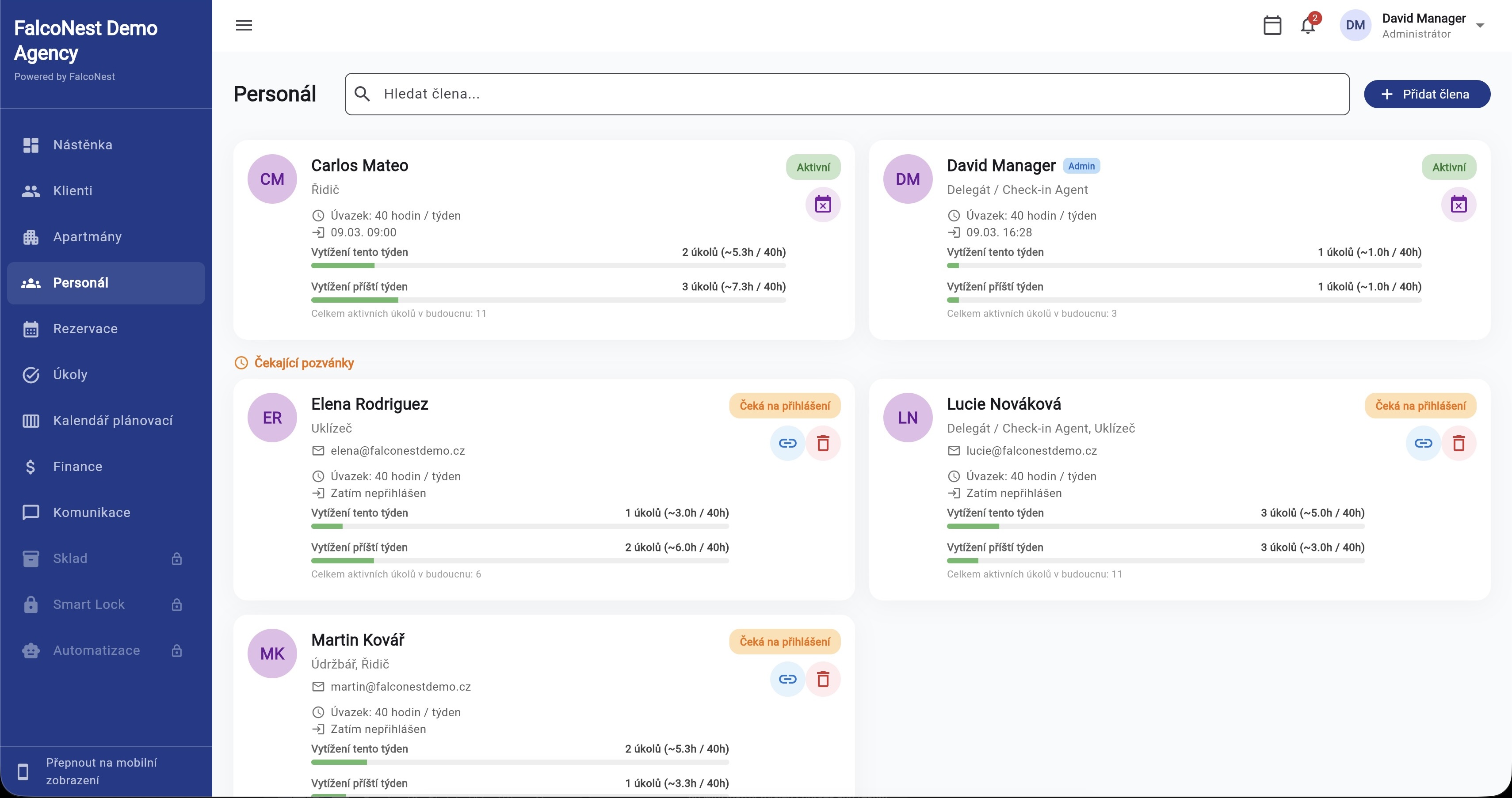 Správa personálu FalcoNest