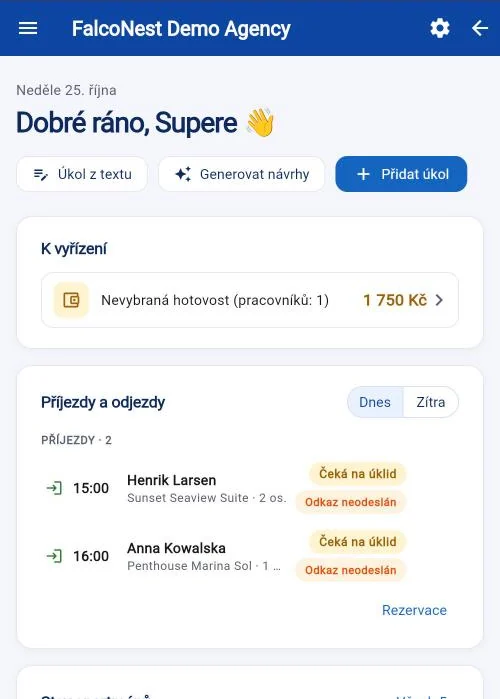 Mobilní aplikace FalcoNest